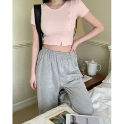 Button Front Split Crop Top