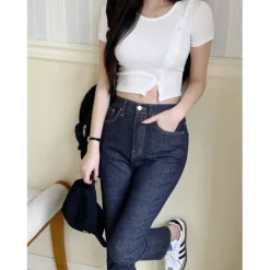 Button Front Split Crop Top
