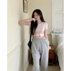 Button Front Split Crop Top