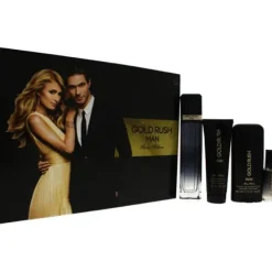 Gold Rush Man by Paris Hilton for Men - 4 Pc Gift Set 3.4oz EDT Spray, 0.5oz EDT Spray, 3.0oz Hair Body Wash, 2.75oz Alcohol Free Deodorant Stick