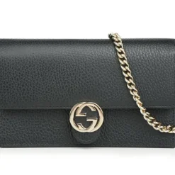 Icon GG Interlocking Wallet On Chain Black Crossbody Bag 615523