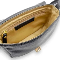 ISHA Pebbled Leather Small Shoulder Satchel Bag(Black)