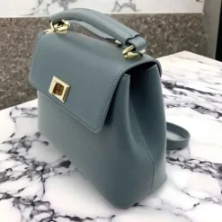 IVORY Genuine Leather Small Shoulder Handbag (Top-Handle)(BLUE)