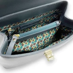 IVORY Genuine Leather Small Shoulder Handbag (Top-Handle)(BLUE)