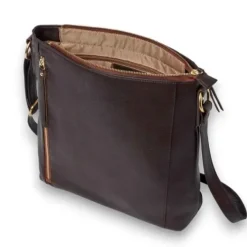 JOSIE Business Cowhide Leather Straight Zipped Crossbody Hobe Bag(brown)