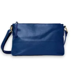 NOELLE Business Cowhide Leather Double Zip Bag(blue)