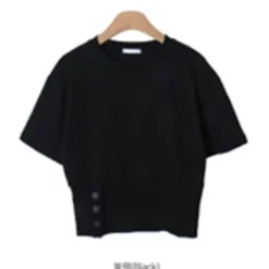 Round Neck Button Front Top