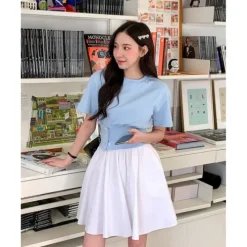 Round Neck Button Front Top