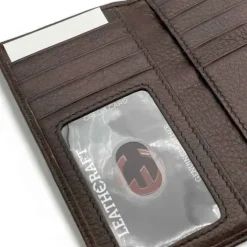 SAHRA business leather snap front coin wallet with zip(Brown)