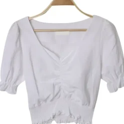 Shirring Puff Sleeve Crop Top