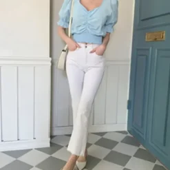 Shirring Puff Sleeve Crop Top