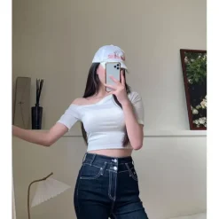 Slim Fit One Shoulder Crop Top