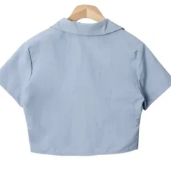 Split Front Collar Crop Shirt