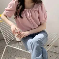 Square Neck Puff Sleeve Blouse