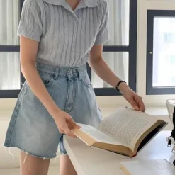 Twist Short Sleeve Collar Knitwear