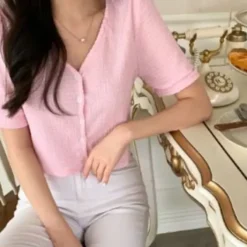 V-Neck Button Front Top