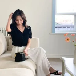 V-Neck Button Front Top