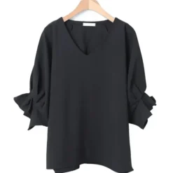 V-Neck Loose Fit Ruffle Blouse