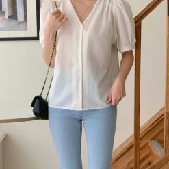 V-Neck Puff Sleeve Blouse